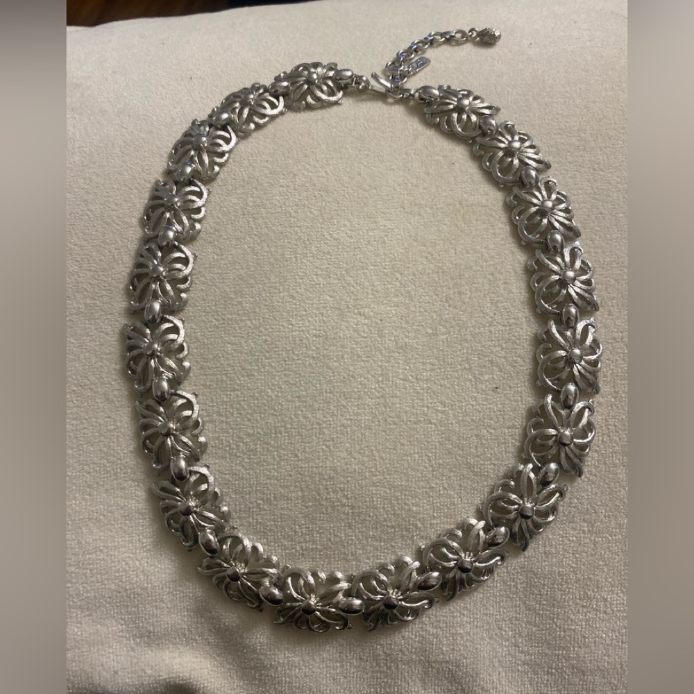 Vintage Monet Silver Floral Necklace